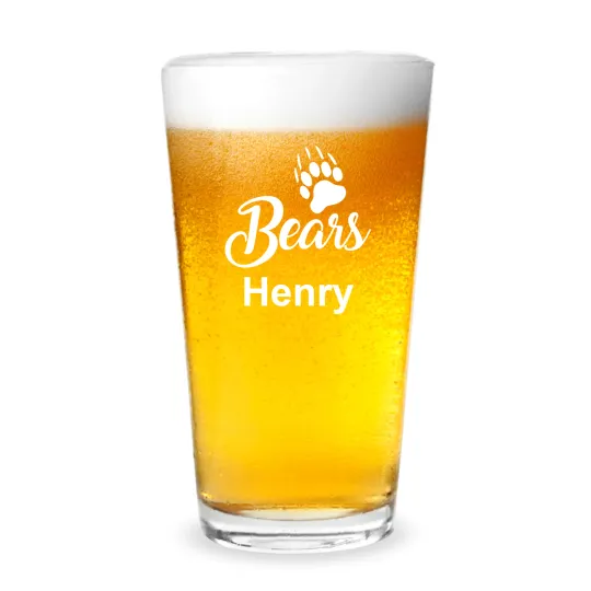 Discover Bears Football Personalized Engraved 16 oz Beer Pint Glass