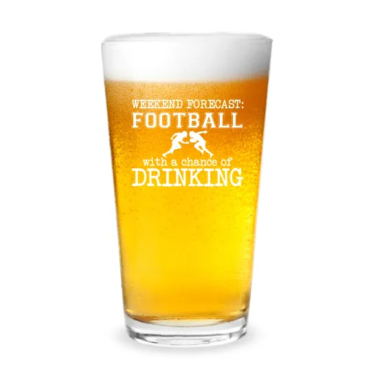 Discover Football With A Chance Of Drinking Engraved 16 oz Beer Pint Glass