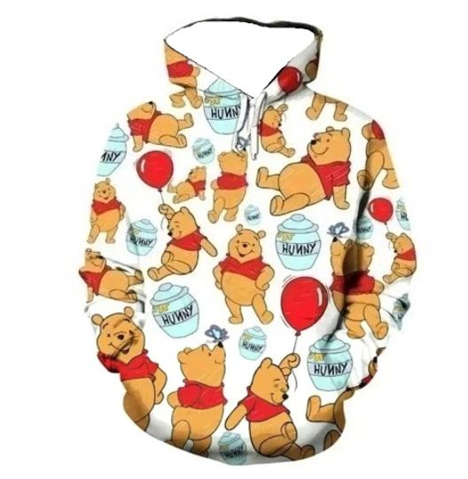 Discover Yellow Winnie The Pooh Disney Cartoon Print Hooded Sweatshirt for Men Women and Children 3D Complete Print Couple Style