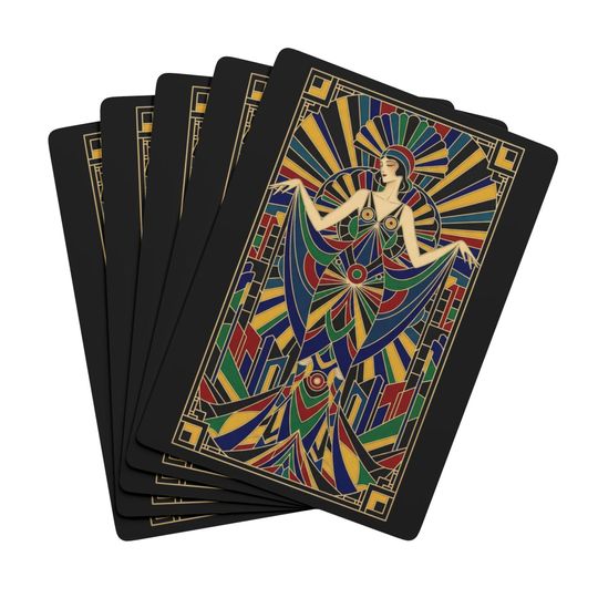 Discover Art Deco Poker Deck | Stylish Card Game with Acrylic Box