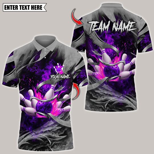 Discover Custom Bowling Polo Shirt, Smoke Metal Design, Personalized Bowling Polo for Men & Women,Personalized Name Team 3D Shirt, Gift For Man
