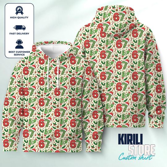 Discover Christmas Six Seven 67 Hoodie 3D, Funny Christmas Meme Tee, Funny Christmas Family Sweatshirt, Six Seven Meme Sweater