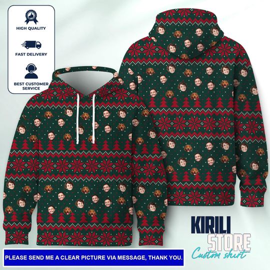 Discover Custom Face Christmas Hoodie, Personalized Photo Sweatshirt, Hoodie Christmas, Custom Face Sweatshirt