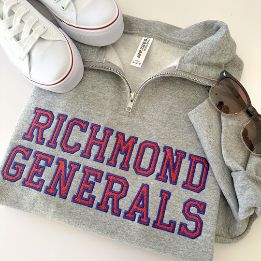 Custom Embroidered Glitter Varsity Quarter Zip Sweatshirt - Personalized Text - Mama - School Spirit Wear - Block Letter - Jerzees