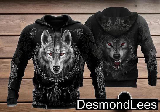 Discover 3D Full Black Wolf Hoodie, Realistic Wolf Graphic Pullover, All Over Print Hoodie for Men and Women, Wild Animal Gift