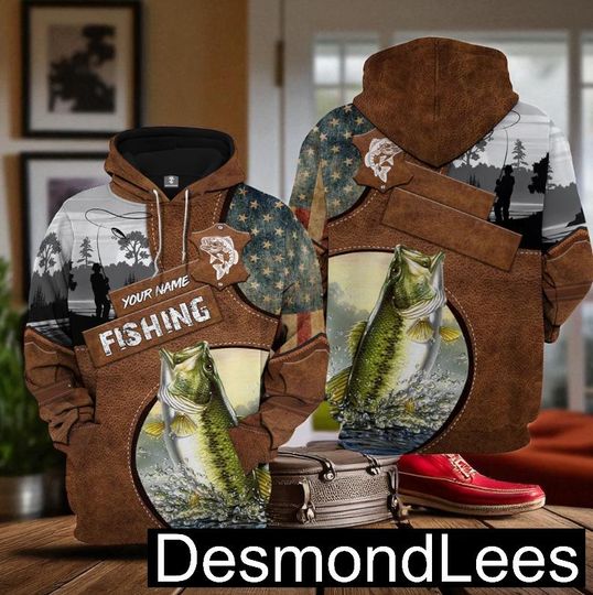 Discover Bass Fishing Hoodie 3D All Over Print, Personalized Fishing Hoodie with Custom Name, Fisherman Gift, Outdoor Fishing Sweatshirt