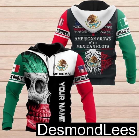 Personalized Mexican Skull 3D Hoodie, Custom Day of the Dead Sweatshirt, Sugar Skull Graphic Pullover, Dia de los Muertos Unisex Hoodie Gift