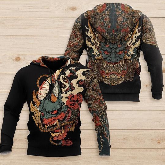 Discover Japanese Samurai 3D Print Hoodie, Warrior Streetwear Pullover, Casual Fashion Hoodie, Unique Gift for Him Her