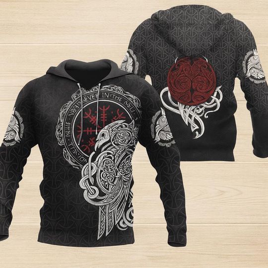 Discover Viking Raven Compass 3D Hoodie, Nordic Symbol Sweatshirt, Lightweight Oversized Casual Pullover for Men and Women