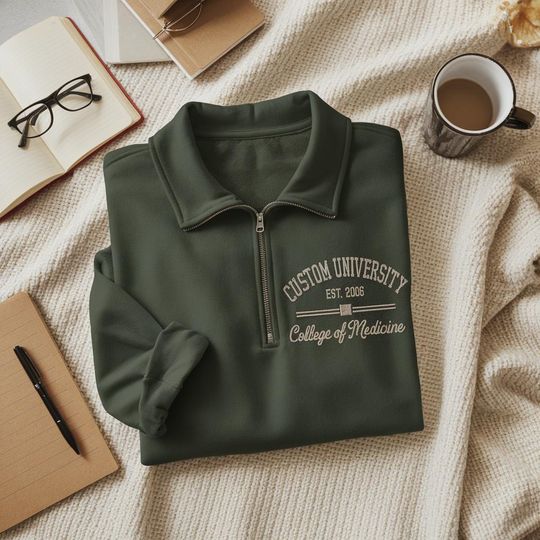 Discover Embroidered University Quarter Zip Sweatshirt, Custom College Personalized Sweatshirt