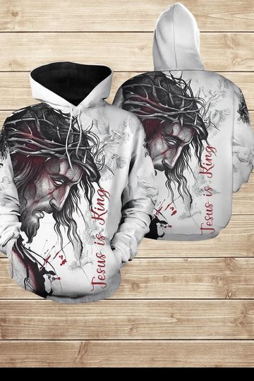 Vintage Jesus Is King 3D Hoodie, Christian Faith Hoodie 3D, Lover Jesus All Over Print Pullover, Religious Gift