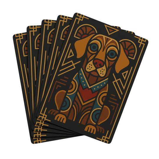 Discover Art Deco Dog Playing Card Deck: Retro Poker Cards in Acrylic Box