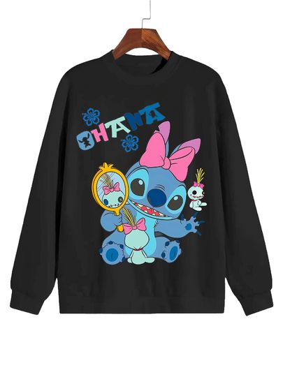 Discover Disney Official Lilo&Stitch Couple Sportswear - Stitch&Lilo Patterned Pullover Loose Unisex Sweater for Men and Women