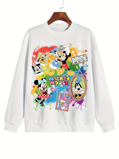 Discover Disney Mickey Mouse Club Sweatshirt Men Women Oversized Loose Fitting Pullover, Mickey, Minnie, Donald Duck High Flying Pattern