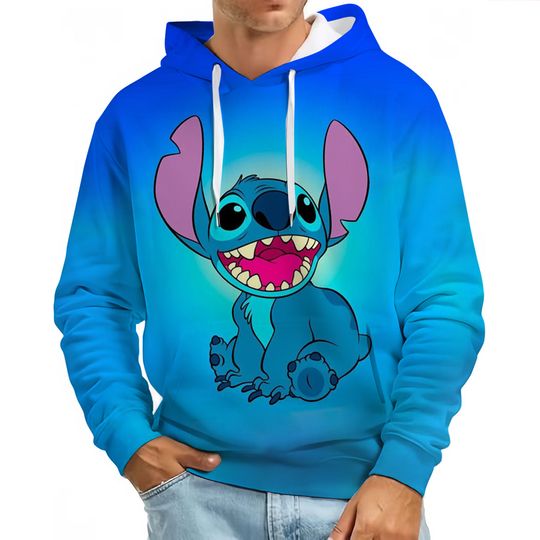 Men's Spring and Autumn Fashion Trendy Hoodie Fun Stitch print Hoodie Retro High Street Hip Hop Casual Comfortable Sweatshirt