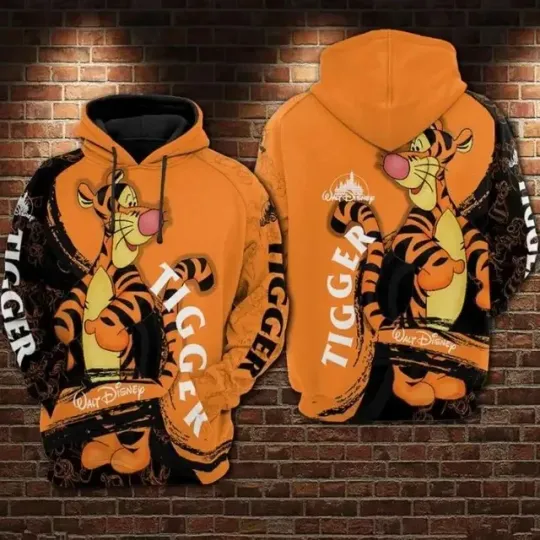 Discover Disney Children's Hoodie Tigger Boys and Girls Hoodie Oversized 3D Printed Pullover Street Casual Men's Hoodie MINISO Men's Wear