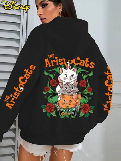 Discover Disney authorization - Aristocats printed hoodies, pullovers with kangaroo pockets for men's and women's fashion