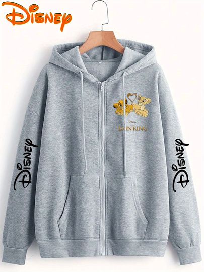 Zipper Lion King Simba Hoodies Sweatshirt Fleece Women's Men Cotton Autumn Winter Pullover O-Neck Hoody Long Sleeve Tops Coats