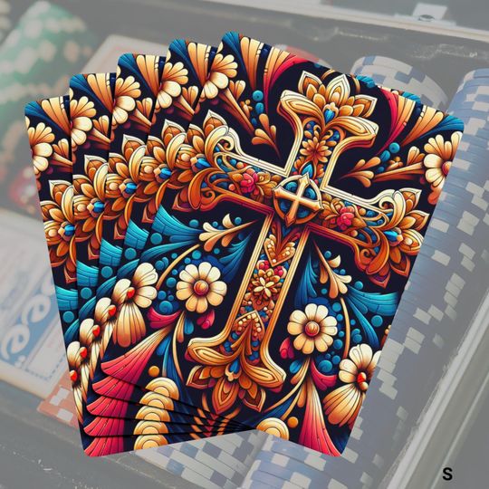 Discover Christian Cross & Flower Poker Playing Cards: Colorful Deck