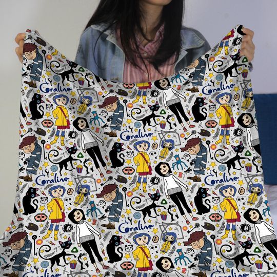 Coraline Fleece Blanket, Cozy Throw Blanket, Coraline Merch, Spooky Season Blanket, Funny Fleece Blanket, Home Decor, Christmas Gift