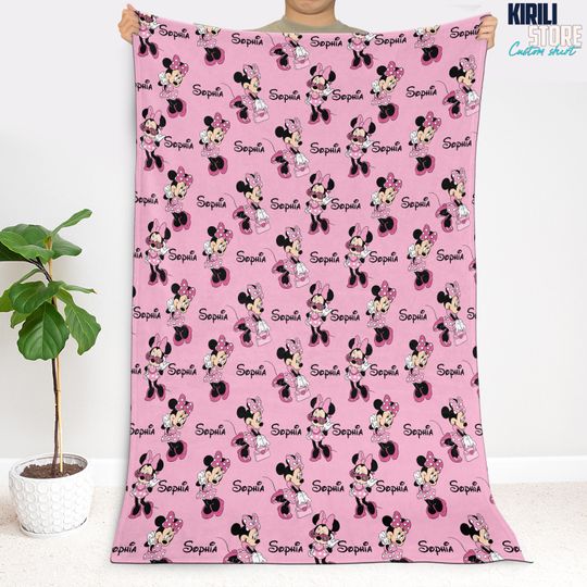 Discover Minnie Mouse Custom Name Blanket, Fleece Minnie Throws, Cartoon Style Gift for Boys and Girls, Christmas Gift, Bed Quilt Merch