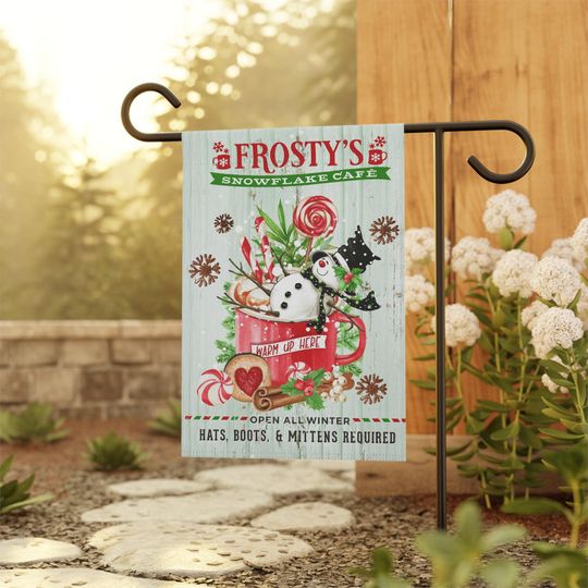 Discover Snowman Garden Flag - Frosty's Snowflake Cafe Christmas Decor