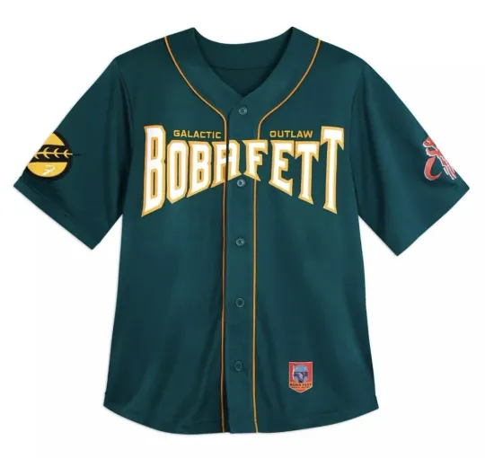 Discover L Large 2025 Disney Parks BOBA FETT Baseball Jersey STAR WARS Green Adult