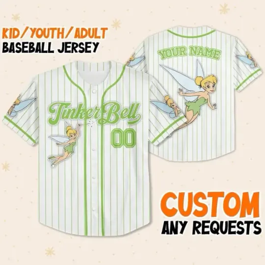 Discover Custom Disney Tinkerbell Simple Stripe Baseball Jersey