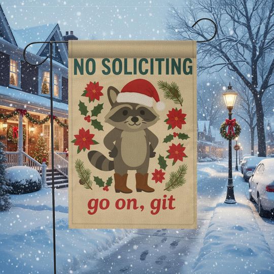 Discover Funny No Soliciting Garden Flag  Raccoon Christmas Outdoor Yard Decoration