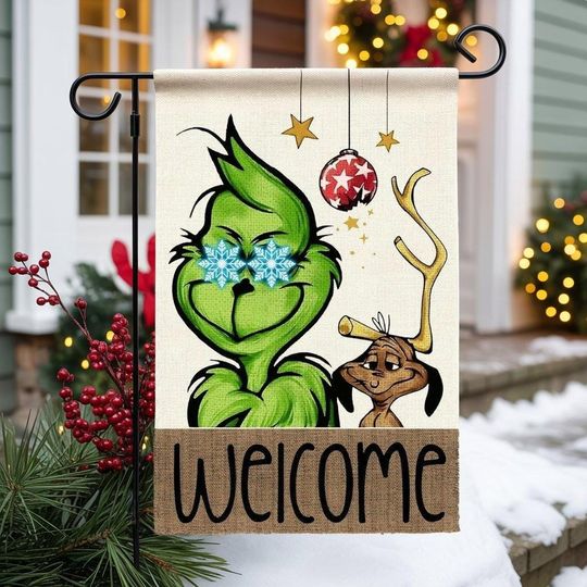 Discover Funny Christmas Garden Flag Welcome Gr!nch Max Holiday Yard Decor Winter Outdoor Banner Cute Xmas House Decoration Double Sided