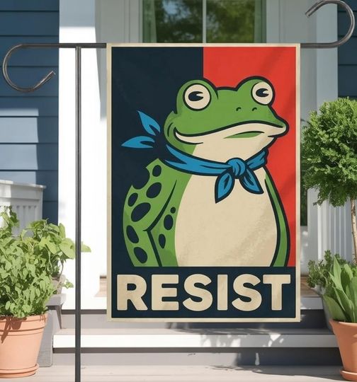 Discover Frog Resist Garden Flag  Bold Political Statement Yard Decor with Retro-Inspired Frog Design