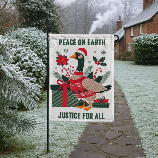 Discover Peace Earth Christmas Garden Flag, Goose Holiday Yard Decor, Retro Winter Outdoor Banner, Funny Festive Xmas House Flag Gift