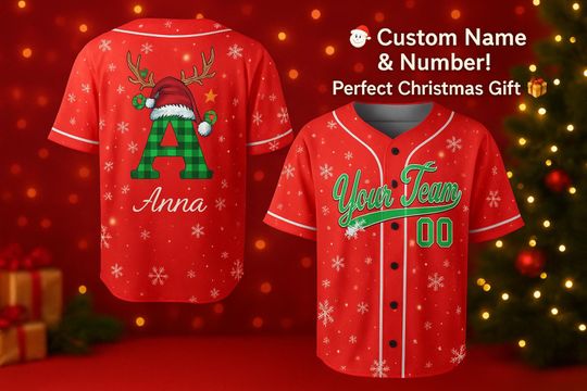 Discover Personalized Christmas Baseball Jersey, Custom Name & Number, Team Uniform
