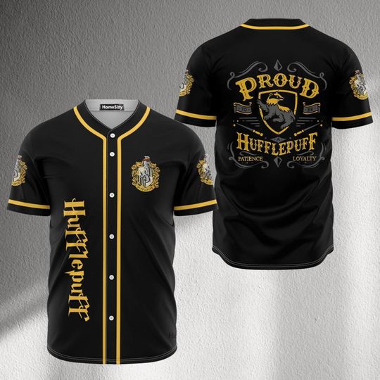 Discover Badge House Pride Baseball Jersey | Black & Gold Wizard Button-Up | Crest Back Print