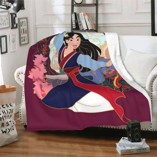 Personalized Mulan Fleece Blanket, Custom Theme Flannel Blanket, Cute Name Blanket, Kids Birthday Gift