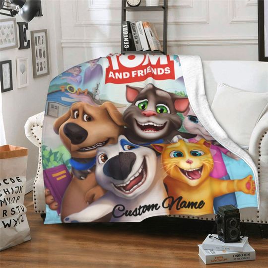 Discover Personalized Talking Tom and Friends Fleece Blanket, Custom Name, Kids Gift, Birthday Gift