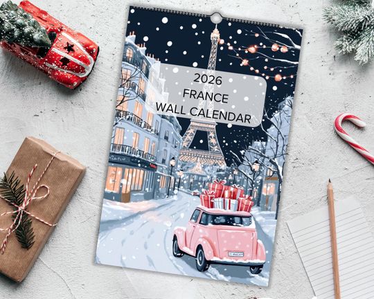 Discover 2026 France Wall Calendar, Illustrated Paris Travel Art Calendar, Eco-Friendly Wall Decor