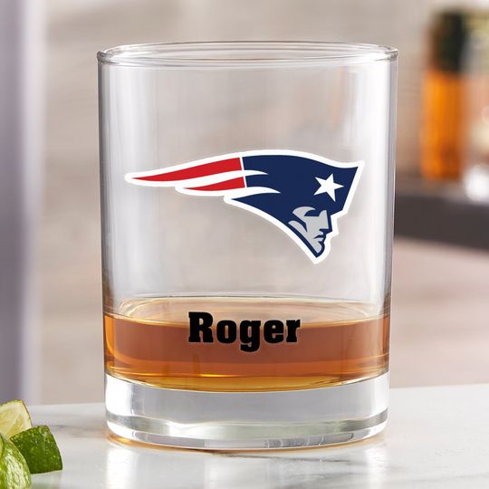 football New England Patriots Printed Whiskey Glass, Gifts for Him, Football Gift, Father's Day Gifts, Gifts for Dad,, Personalized Gifts for Dad