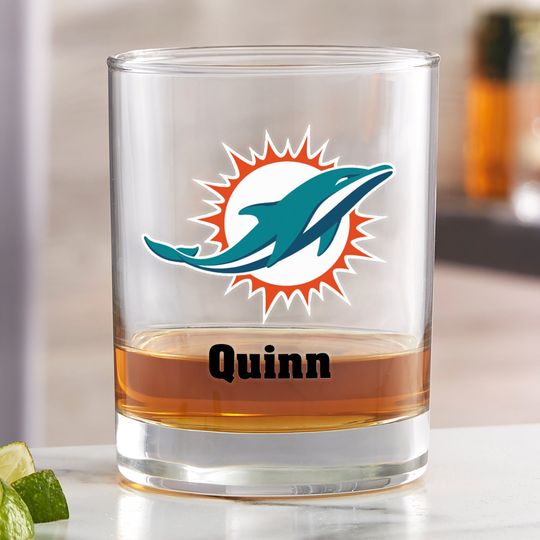 football Miami Dolphins Printed Whiskey Glass, Gifts for Him, Football Gift, Father's Day Gifts, Gifts for Dad, Personalized Gifts for Dad