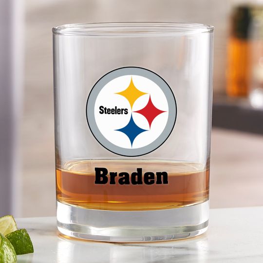 football Pittsburgh Steeler Printed Whiskey Glass, Gifts for Him, Football Gift, Father's Day Gifts, Gifts for Dad, Personalized Gifts for Dad