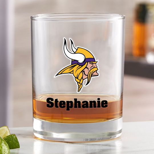 football Minnesota Vikings Printed Whiskey Glass, Gifts for Him, Football Gift, Father's Day Gifts, Gifts for Dad, Personalized Gifts for Dad