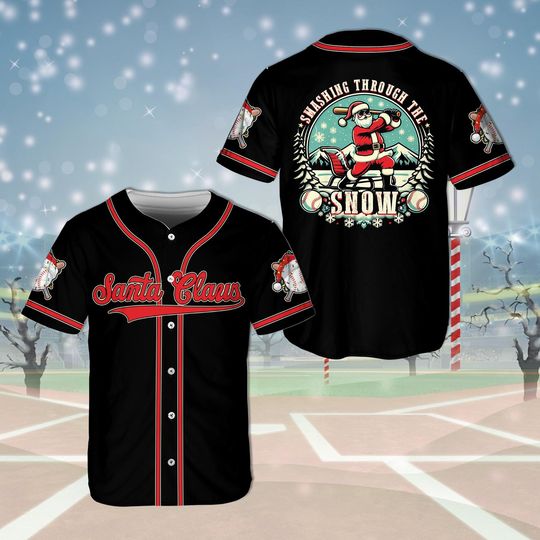 Discover Santa Claus Merry Christmas Baseball Jersey, Smashing Through The Snow Baseball Jersey, Santa Playing Baseball, Baseball Player Xmas Gifts
