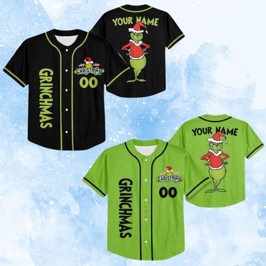 Personalized Grin Christmas Baseball Jersey, Custom funny character Xmas,  Holiday Team Outfit, Xmas Gift for Fans