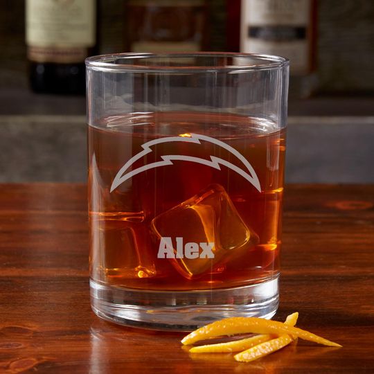 Discover football Los Angeles Chargers Engraved Old Fashioned Whiskey Glass, Gifts for Him, Football Gift, Father's Day Gifts, Gifts for Dad