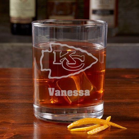 football Kansas City Chiefs Engraved Old Fashioned Whiskey Glass, Gifts for Him, Football Gift, Father's Day Gifts, Gifts for Dad