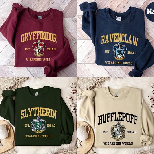 Retro Wizard House Hogwarts Crewneck Sweatshirt, Hogwarts House Hoodie, Hogwarts Wizard Shirt, Harry Potter Shirt, Gift For Men And Women.