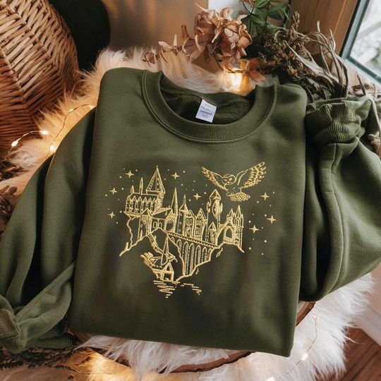 Discover Embroidered Wizard Castle Owl Sweatshirt, Magical Fantasycore Pullover,Witchery Castle Shirt, Magic School Shirt
