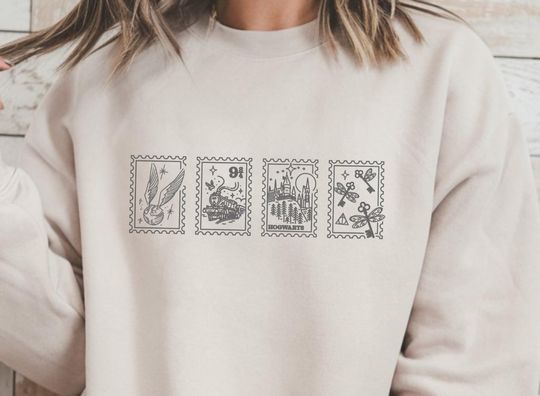 Embroidered Harry Potter Sweatshirt: Wizard Postage Stamp Crewneck