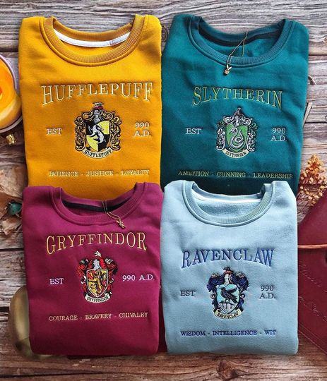 Lover Hogwarts Wizard Embroidered Sweatshirt, Hogwarts Wizard Embroidered Sweatshirt, Hogwarts House Embroidered Sweatshirt.