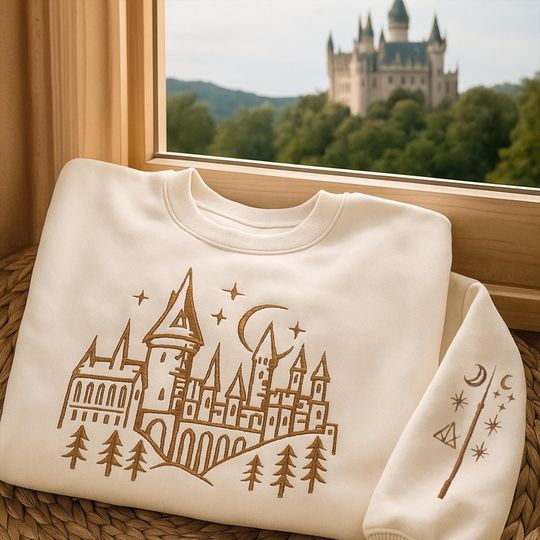 Discover Embroidered Wizard Sweatshirt: Fantasy School Hoodie